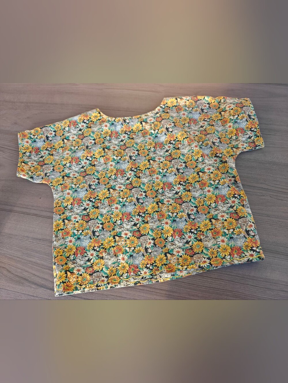 Floral Sunflower Cat Print Women’s Top in Yellow